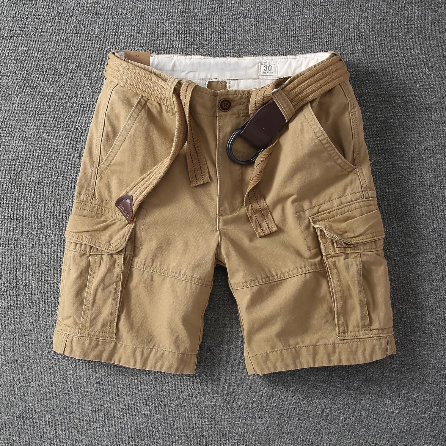 Rugged Twill Cargo Shorts with Web Belt and Flap Pockets