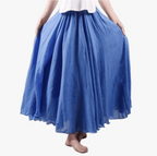 Women's Bohemian Linen Maxi Skirt — Pull-On Waist, Flowing Fit, Flared Hem