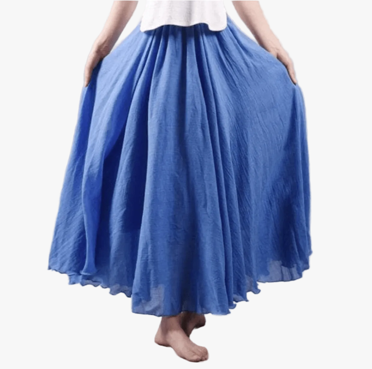 Women's Bohemian Linen Maxi Skirt — Pull-On Waist, Flowing Fit, Flared Hem