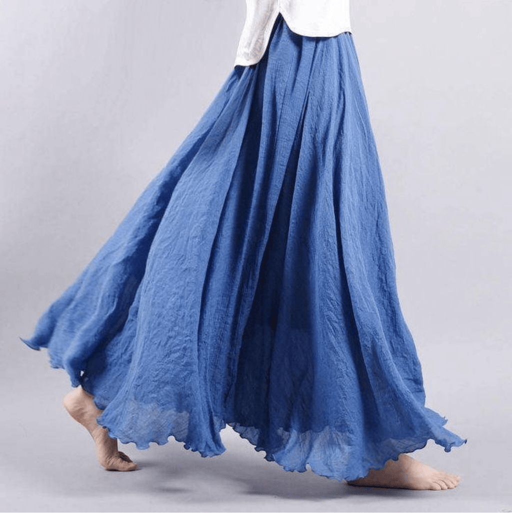 Women's Bohemian Linen Maxi Skirt — Pull-On Waist, Flowing Fit, Flared Hem
