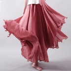 Women's Bohemian Linen Maxi Skirt — Pull-On Waist, Flowing Fit, Flared Hem