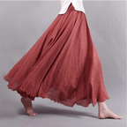 Women's Bohemian Linen Maxi Skirt — Pull-On Waist, Flowing Fit, Flared Hem