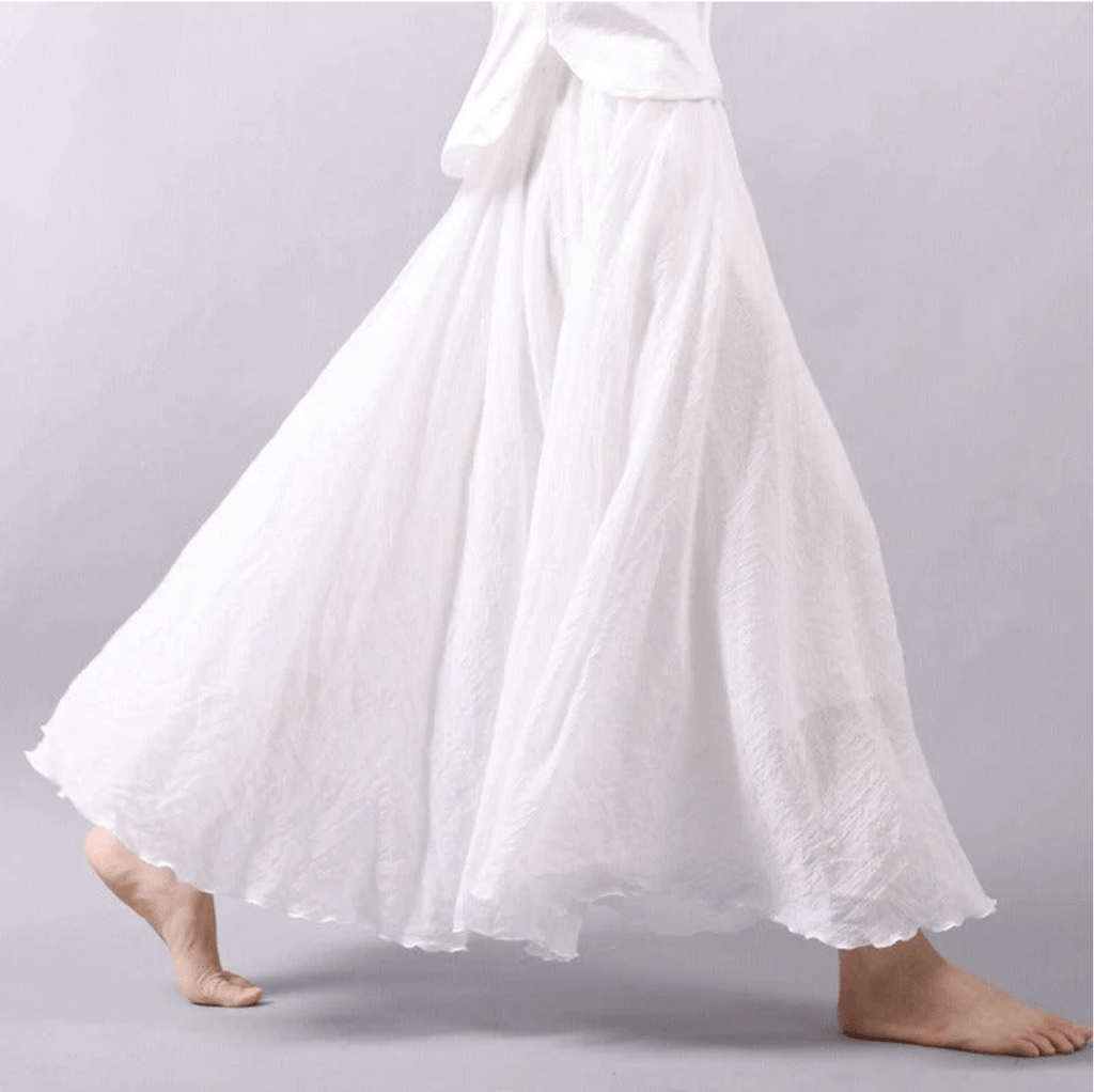 Women's Bohemian Linen Maxi Skirt — Pull-On Waist, Flowing Fit, Flared Hem