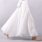 Women's Bohemian Linen Maxi Skirt — Pull-On Waist, Flowing Fit, Flared Hem