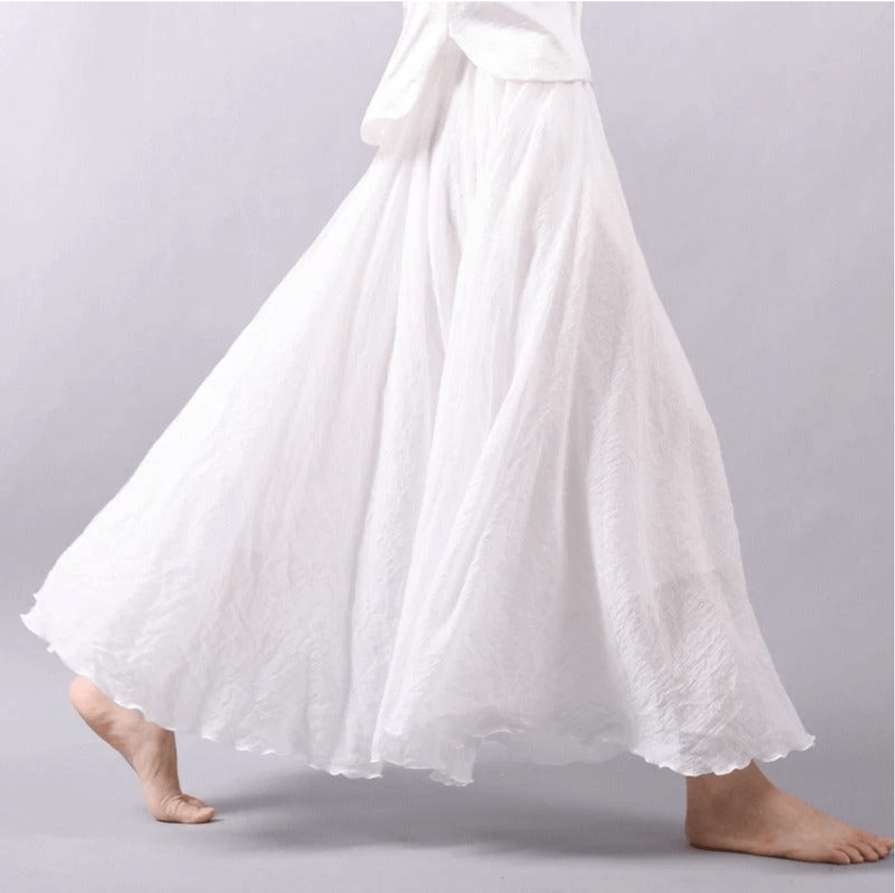 Women's Bohemian Linen Maxi Skirt — Pull-On Waist, Flowing Fit, Flared Hem