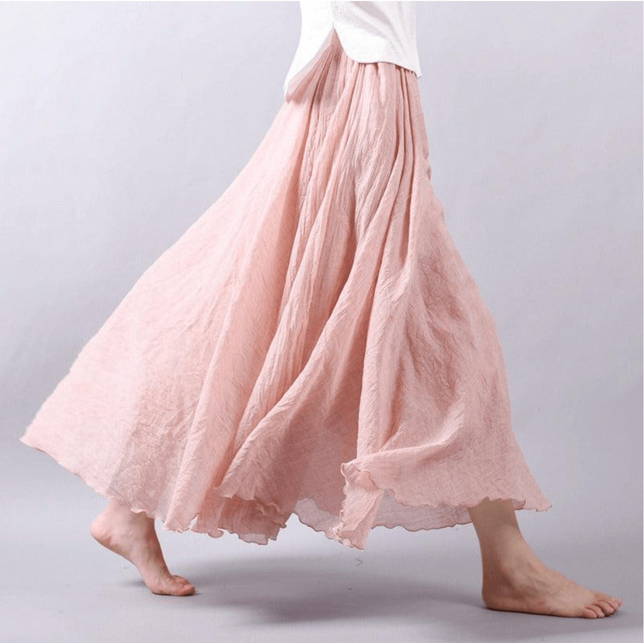Women's Bohemian Linen Maxi Skirt — Pull-On Waist, Flowing Fit, Flared Hem