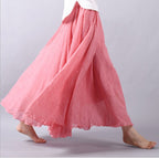Women's Bohemian Linen Maxi Skirt — Pull-On Waist, Flowing Fit, Flared Hem