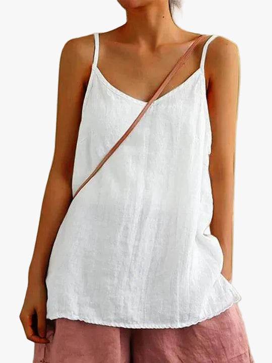 Women's Linen-Blend Cami Top with V-Neck and Spaghetti Straps - Casual Summer Essential