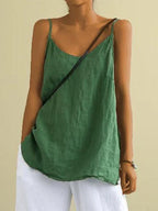 Women's Linen-Blend Cami Top with V-Neck and Spaghetti Straps - Casual Summer Essential