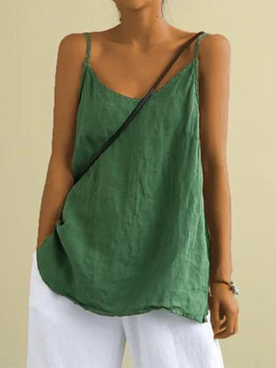 Women's Linen-Blend Cami Top with V-Neck and Spaghetti Straps - Casual Summer Essential
