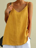 Women's Linen-Blend Cami Top with V-Neck and Spaghetti Straps - Casual Summer Essential