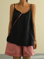 Women's Linen-Blend Cami Top with V-Neck and Spaghetti Straps - Casual Summer Essential