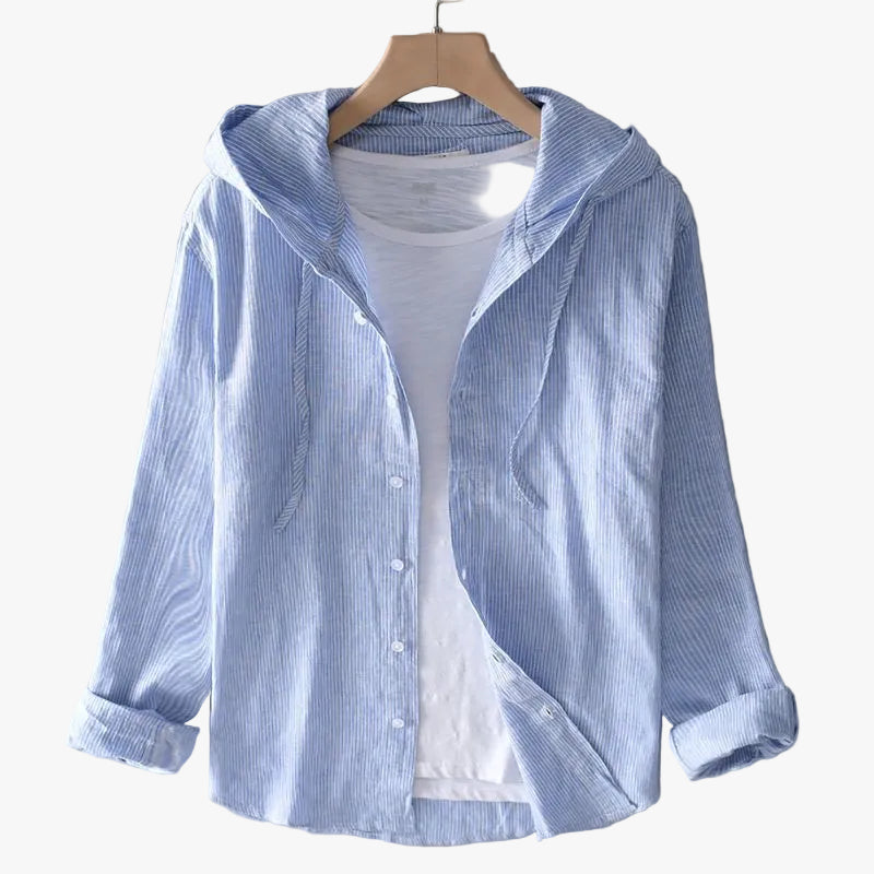 Women's Casual Linen Hooded Shirt with Button-Front