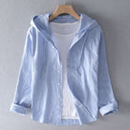 Women's Casual Linen Hooded Shirt with Button-Front