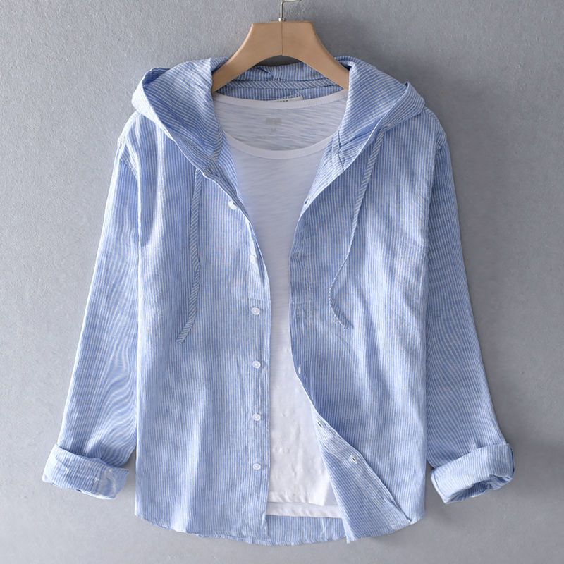 Women's Casual Linen Hooded Shirt with Button-Front