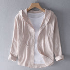 Women's Casual Linen Hooded Shirt with Button-Front