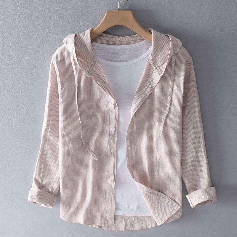 Women's Casual Linen Hooded Shirt with Button-Front