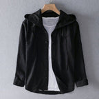 Women's Casual Linen Hooded Shirt with Button-Front