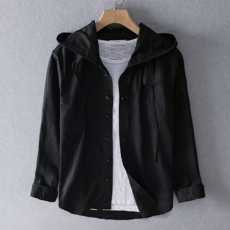 Women's Casual Linen Hooded Shirt with Button-Front