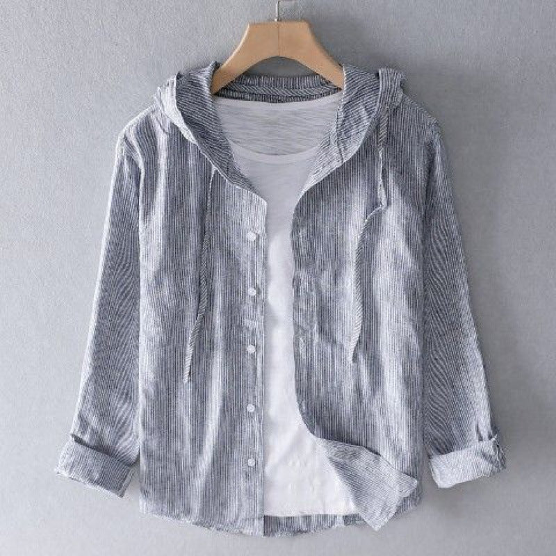 Women's Casual Linen Hooded Shirt with Button-Front