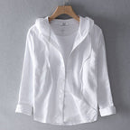 Women's Casual Linen Hooded Shirt with Button-Front
