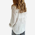Chic Women's Linen-Blend Button-Front Blouse with Roll-Tab Sleeves
