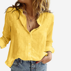Chic Women's Linen-Blend Button-Front Blouse with Roll-Tab Sleeves