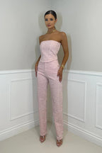 Women's Strapless Denim Jumpsuit with Rhinestone Embellishments and Convenient Pockets