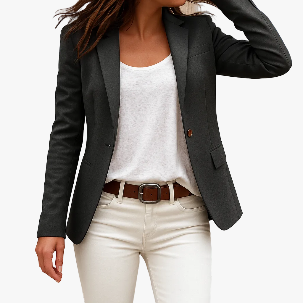 Women's Woven Blazer with Notch Lapels and a Sleek Single-Button Front Closure