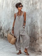 Zaida Striped Square-Neck Sleeveless Jumpsuit – Effortless Chic