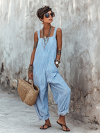 Zaida Striped Square-Neck Sleeveless Jumpsuit – Effortless Chic